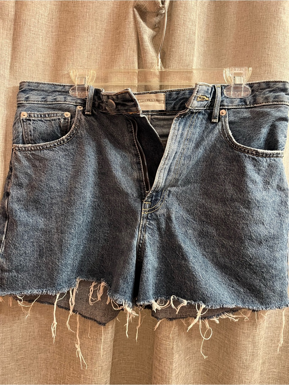 Everlane Distressed Raw-Hem Denim Shorts - Blue